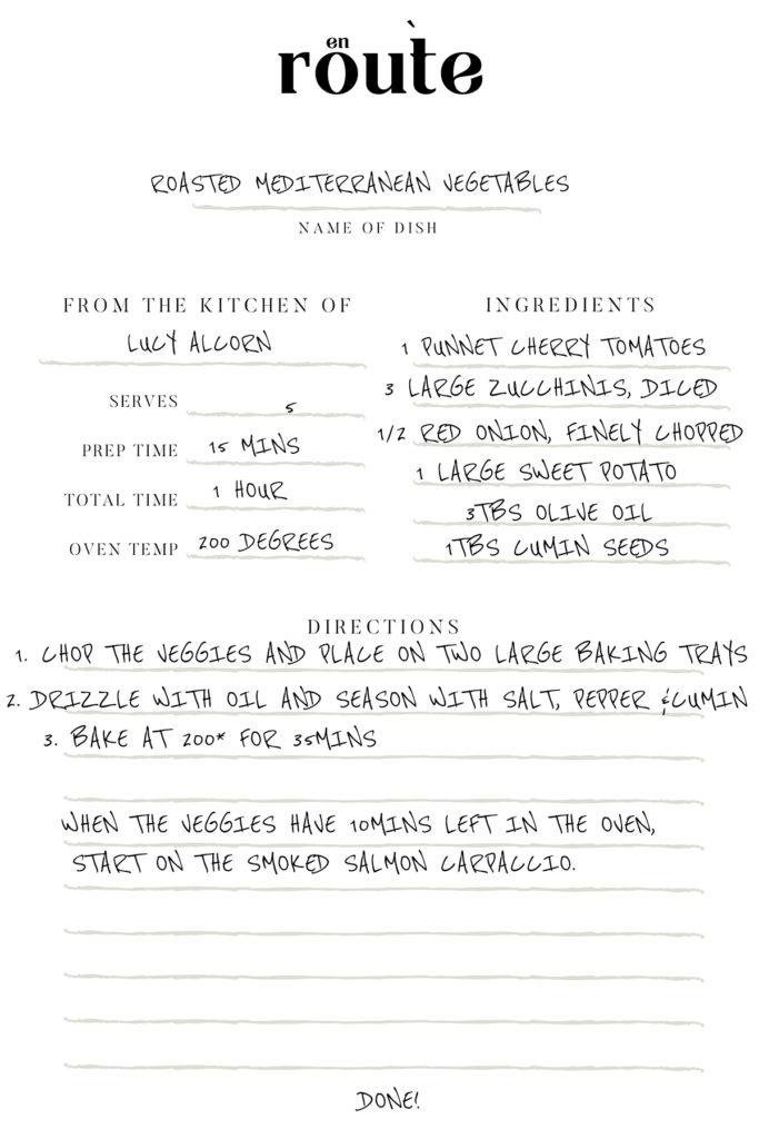 enroute recipe card veggies